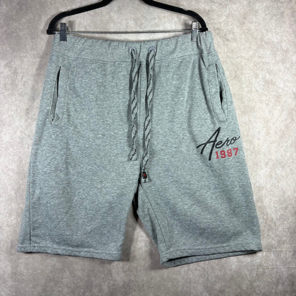 Aeropostale Sweat Shorts Mens XL Gray Aero 1987 Athletic Fleece Pockets Active